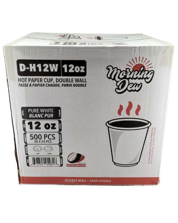 Morning Dew - 12 oz Hot Paper Cup - Double Wall - White - D-H12W