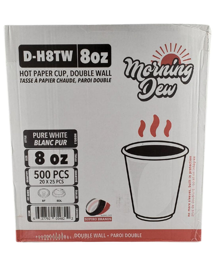 Morning Dew - 8 oz Tall Hot Paper Cup - Double Wall - White - D-H8TW