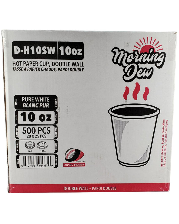 Morning Dew - 10oz Squat Hot Paper Cup - Double Wall - White - D-H10SW