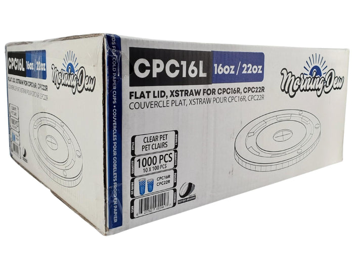 Morning Dew - X Straw Flat PET Lid for 16,22oz Cold Paper Cups - CPC16L