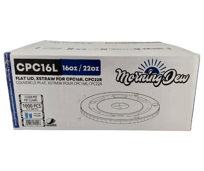 Morning Dew - X Straw Flat PET Lid for 16,22oz Cold Paper Cups - CPC16L