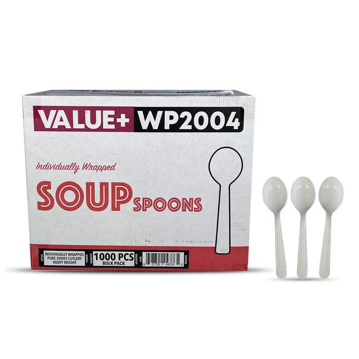 Value+ - Heavy - Plastic Soup Spoons - White - Ind. Wrapped - WP2004