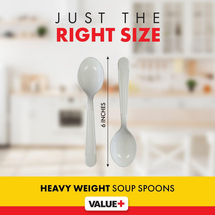 Value+ - Heavy - Plastic Soup Spoons - White - Retail Pack - RP2004