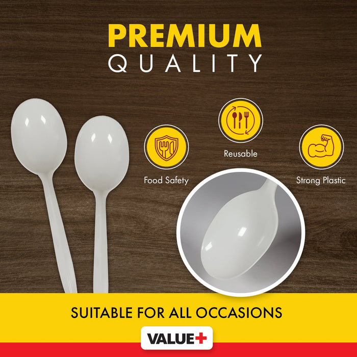 Value+ - Plastic Soup Spoons - White - Bulk - B1004