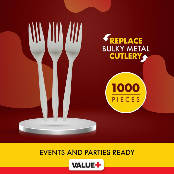 Value+ - Plastic Forks - White - Bulk - B1001