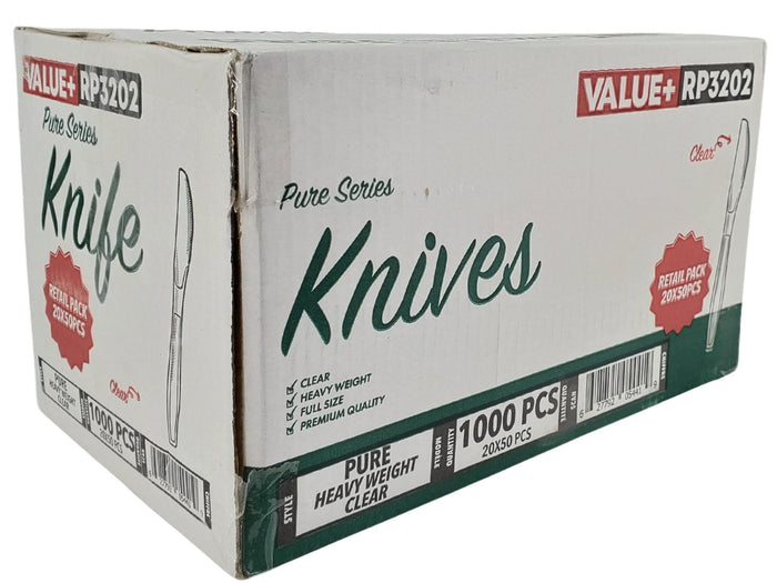 Value+ - Heavy - Plastic Knives - Clear - Retail Pack - RP3202