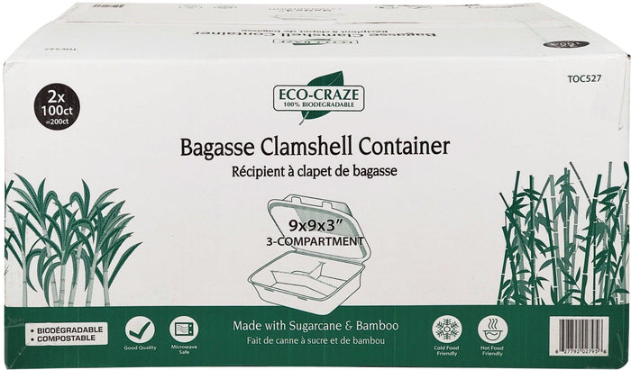 Arrow - Bagasse Clamshell Container - 9x9x3