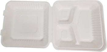 Eco-Craze - Bagasse Clamshell Hinged Container - 9X9 - 3 Compartment Eco-Craze - Bagasse Clamshell Hinged Container - 9X9 - 3 Compartment
