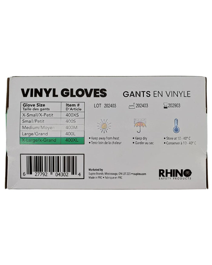 Rhino - VC4 - Clear Vinyl Gloves - Extra Large - 400XL
