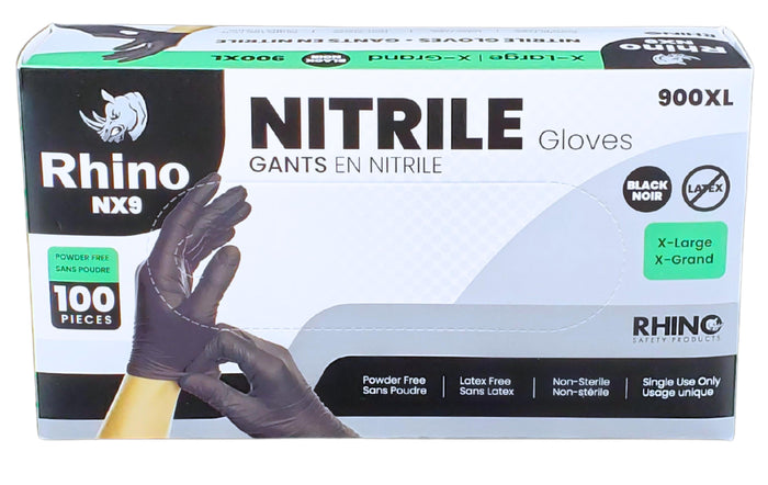 Rhino - NX9 - Black Nitrile Gloves - PF - Extra Large - 900XL