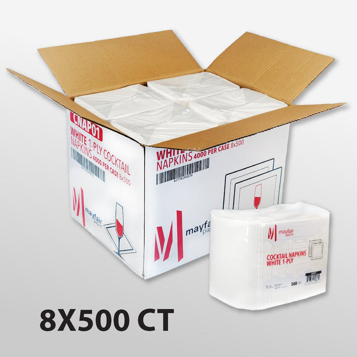 Mayfair - 1 Ply Cocktail Napkins 1/4 Fold - White - CNAP01