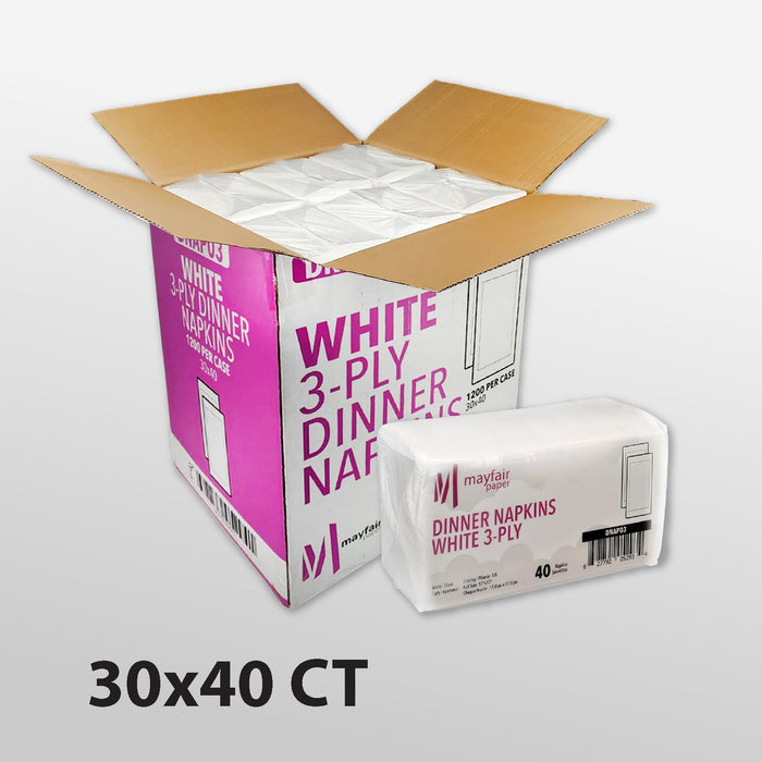 Mayfair - 3 ply Dinner Napkins 1/8 Fold - White - DNAP03