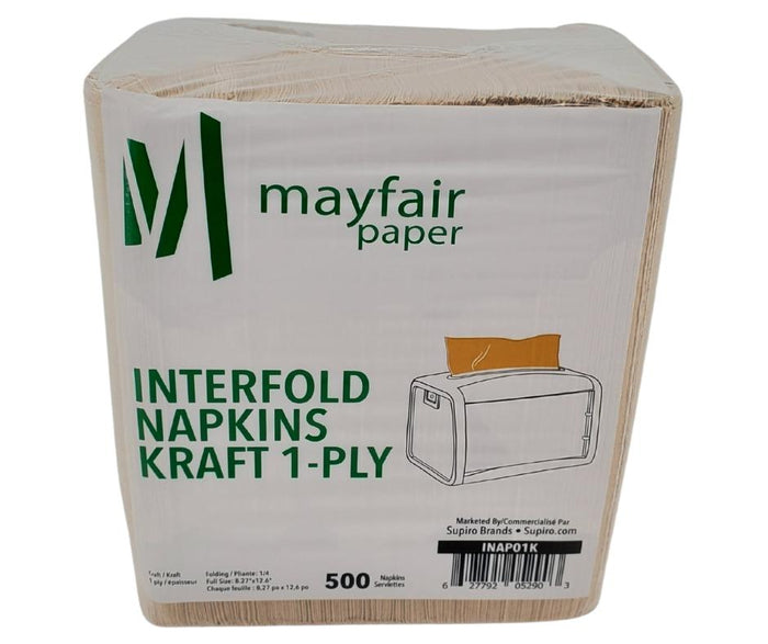 Mayfair - 1 ply Interfold Napkins 1/4 Fold - Kraft - INAP01K
