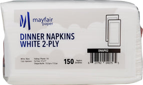 Mayfair - 2 Ply Dinner Napkins 1/8 Fold - White DNAP02 Mayfair - 2 Ply Dinner Napkins 1/8 Fold - White DNAP02