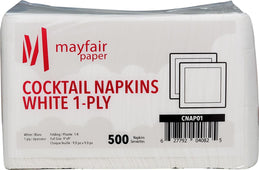 Mayfair - 1 Ply Cocktail Napkins 1/4 Fold - White - CNAP01 Mayfair - 1 Ply Cocktail Napkins 1/4 Fold - White - CNAP01
