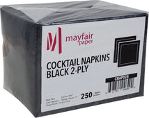 Mayfair - 2 Ply Cocktail Napkins 1/4 Fold - Black - CNAP02B Mayfair - 2 Ply Cocktail Napkins 1/4 Fold - Black - CNAP02B