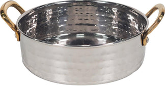 Round Flat Pan SS Hammer 900Ml With 2 Gold Handles No.3, 17.5cm Round Flat Pan SS Hammer 900Ml With 2 Gold Handles No.3, 17.5cm
