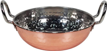 Karahi Hammered SS 450Ml (Copper Plated) S/W No.2 With SS Wire Handle Rivetted, 15cm Karahi Hammered SS 450Ml (Copper Plated) S/W No.2 With SS Wire Handle Rivetted, 15cm