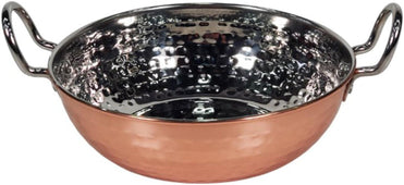 Karahi Hammered SS 600Ml (Copper Plated) S/W No.3 With SS Wire Handle Rivetted, 16.5cm Karahi Hammered SS 600Ml (Copper Plated) S/W No.3 With SS Wire Handle Rivetted, 16.5cm