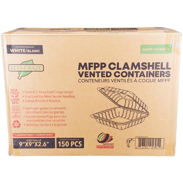 Eco-Craze MFPP Clamshell Container 9x9x2.6