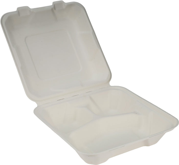 Eco-Craze - 8X8X3 - 3 Compartment Bagasse Clamshell
