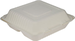 Eco-Craze - Bagasse Clamshell Hinged Container - 9X9 - 3 Compartment Eco-Craze - Bagasse Clamshell Hinged Container - 9X9 - 3 Compartment