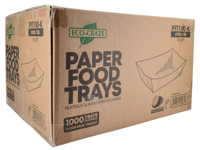 Eco-Craze PFT100-K #100 1 lb Kraft Paper Food Tray