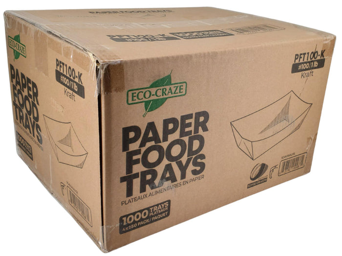 Eco-Craze PFT100-K #100 1 lb Kraft Paper Food Tray