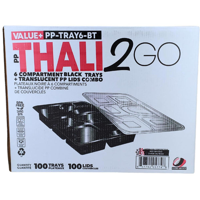 Value+ - 6 Comp Take-Out Thali with Lid - Black - PP