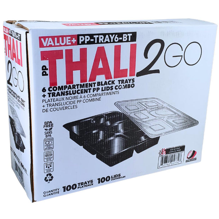 Value+ - 6 Comp Take-Out Thali with Lid - Black - PP