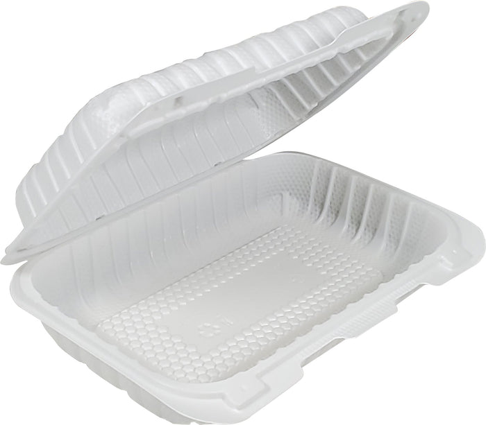 Eco-Craze - MFPP Clamshell Container - 9x6x2.6 - Double Lock - Vented - White
