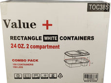 Value+ - 24oz 2 Compartment Rectangle Container - White Value+ - 24oz 2 Compartment Rectangle Container - White