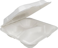 Eco-Craze - 8X8X3 - 3 Compartment Bagasse Clamshell Eco-Craze - 8X8X3 - 3 Compartment Bagasse Clamshell