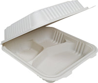 XE - Eco-Craze - Corn Starch Clamshell Container - 8X8 - 3 Comp XE - Eco-Craze - Corn Starch Clamshell Container - 8X8 - 3 Comp