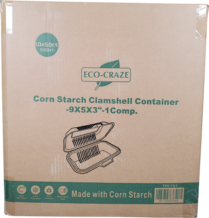 XE - Eco-Craze - Corn Starch Clamshell Container - 9X5 - 1 Comp