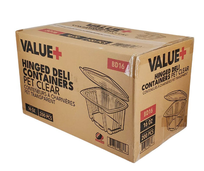 Value+ - 16oz Clear Hinged Deli Container - PET - BD16