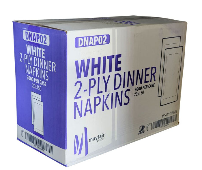 Mayfair - 2 Ply Dinner Napkins 1/8 Fold - White DNAP02