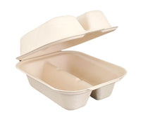 Eco-Craze - Taco - Bagasse Hinged Container - 2 COMPARTMENT Eco-Craze - Taco - Bagasse Hinged Container - 2 COMPARTMENT