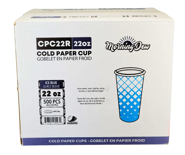 Morning Dew - 22oz Cold Paper Cups - Ice Blue Print - CPC22R