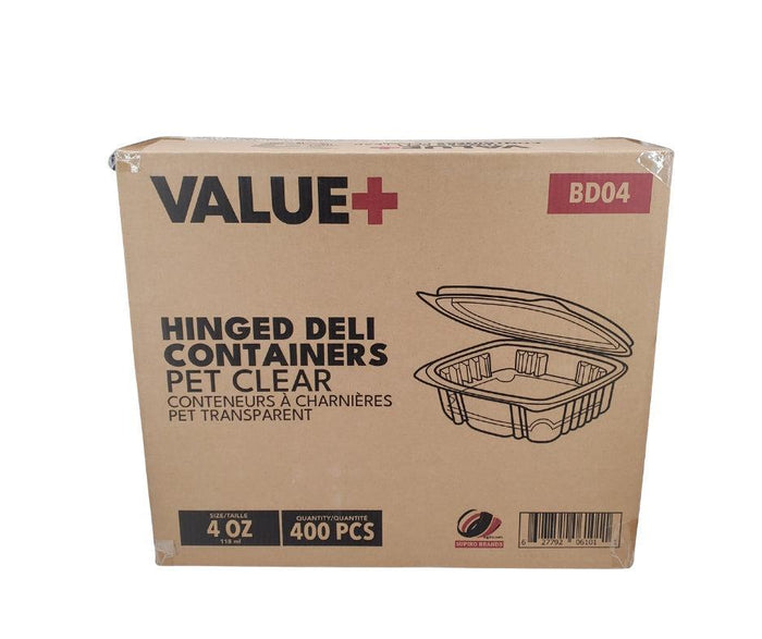 Value+ - 4oz Clear Hinged Deli Container - PET - BD04