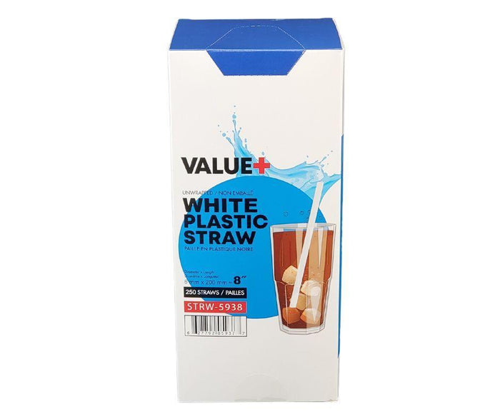 Value+ - 8'' Milkshake Straws – White - Plastic - 6 mm