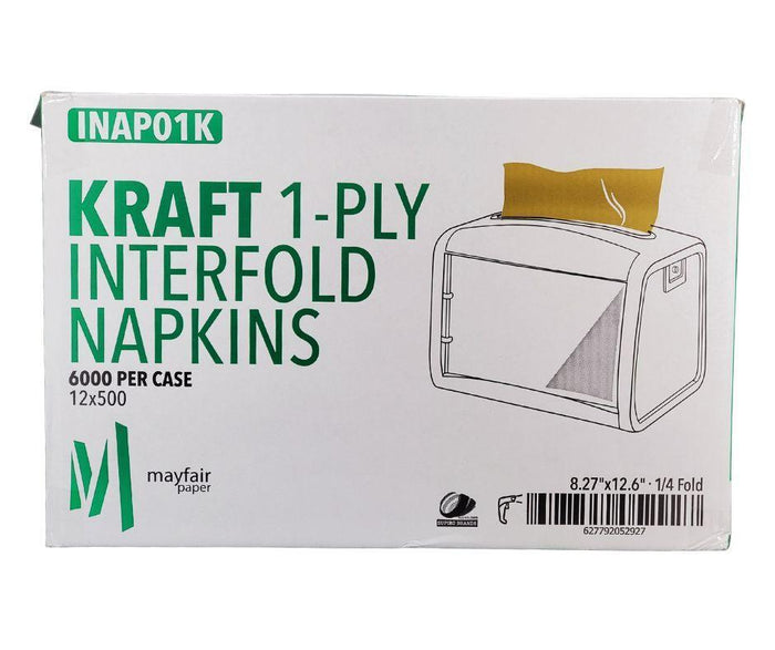 Mayfair - 1 ply Interfold Napkins 1/4 Fold - Kraft - INAP01K