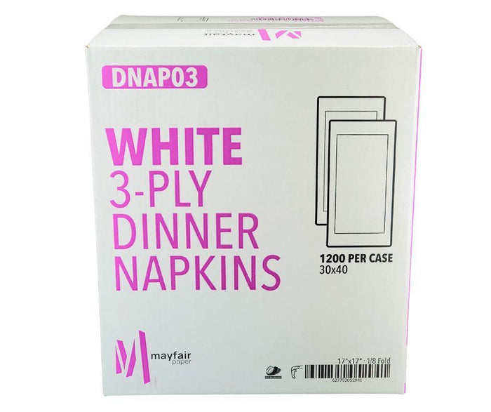 Mayfair - 3 ply Dinner Napkins 1/8 Fold - White - DNAP03