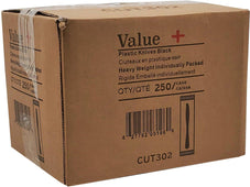 Value+ Black Plastic Knives - 250/Case, Black Value+ Black Plastic Knives - 250/Case, Black