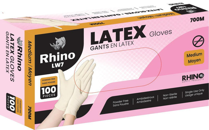 Rhino - Latex Gloves - Powder Free - Medium - M700