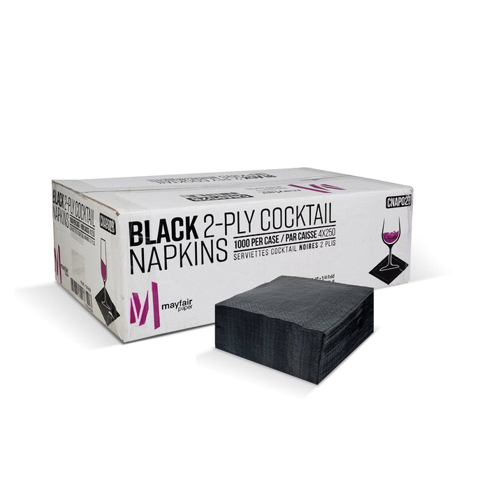 Mayfair - 2 Ply Cocktail Napkins 1/4 Fold - Black - CNAP02B