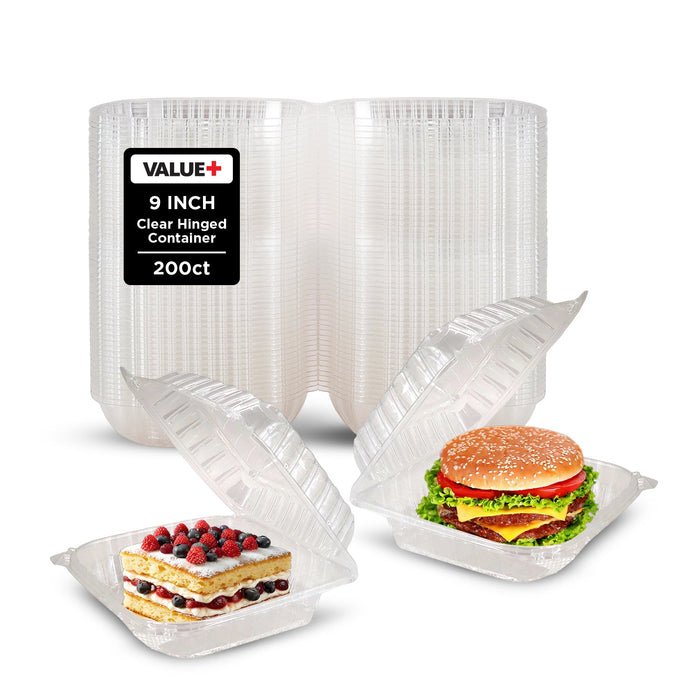 Value+ - Dual Lock - 9in Large Clear Hinged Containers - CV991