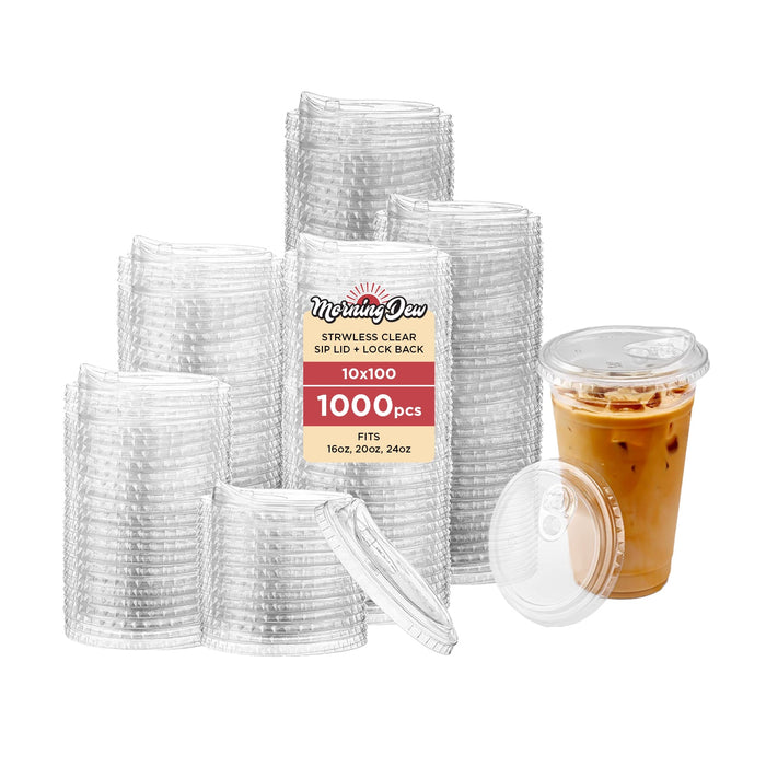 Morning Dew - Sip Lids W/Lock Back Cover For CP16-CP24 Clear Pet Cup - 98mm - SIP-16LB