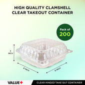 Value+ - Dual Lock - 8 in Medium Clear Hinged Containers - 3 Comp - CV883