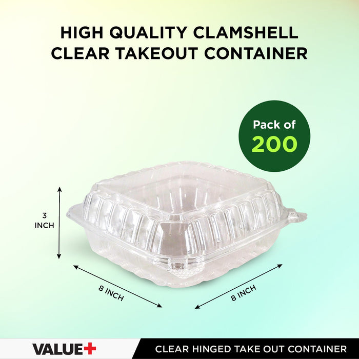 CLR - Value+ - Dual Lock - 8 in Medium Clear Hinged Containers - 3 Comp - CV883
